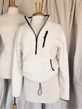 Cozy White Sherpa Half-Zip Pullover with Black Trim